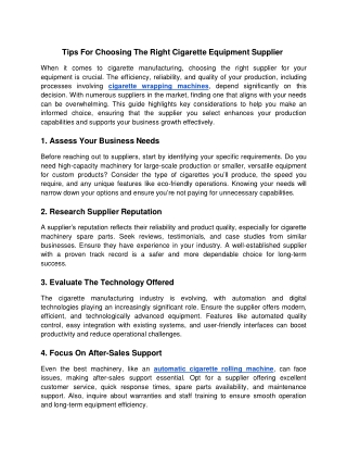 Tips For Choosing The Right Cigarette Equipment Supplier - Google Docs