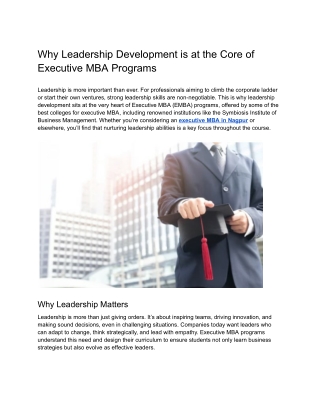 Why Leadership Development is at the Core of Executive MBA Programs