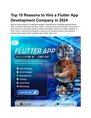 Top 10 Reasons to Hire a Flutter App Development Company in 2024