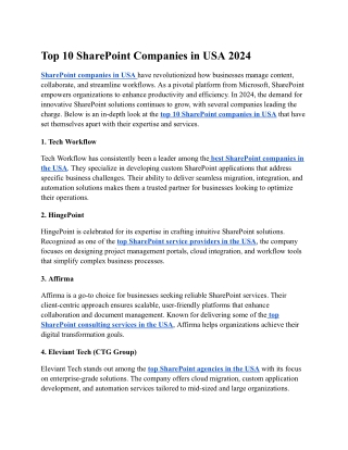 Top 10 SharePoint Companies in USA 2024