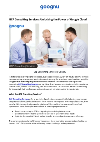 Gcp Consulting Services | Goognu