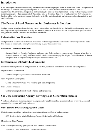 The Power of Lead Generation for Businesses in San Jose