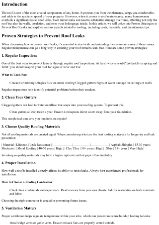 Proven Strategies to Prevent Roof Leaks