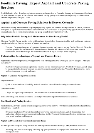 Foothills Paving and Maintenance