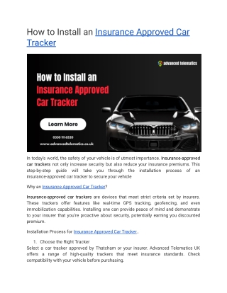 How to Install an Insurance Approved Car Tracker
