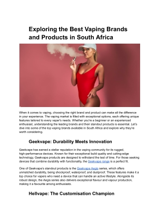 Exploring the Best Vaping Brands and Products in South Africa