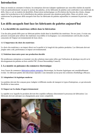 Les défis auxquels font face les fabricants de palettes aujourd'hui