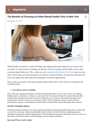 Online Mental health clinic New York