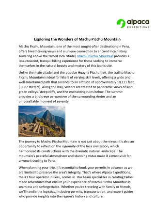 Exploring the Wonders of Machu Picchu Mountain