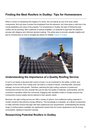 Finding the Best Roofers in Dudley Tips for Homeowners