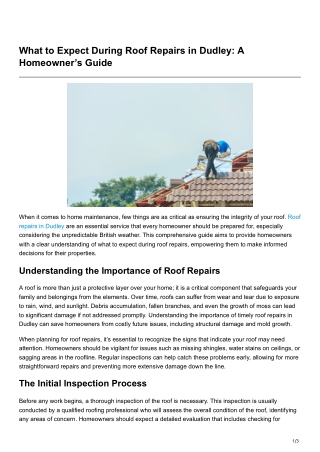 What to Expect During Roof Repairs in Dudley A Homeowner’s Guide