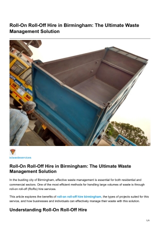 Roll On Roll Off Hire in Birmingham The Ultimate Waste Management Solution