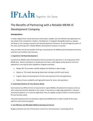 The Benefits of Partnering MEAN JS Development Company