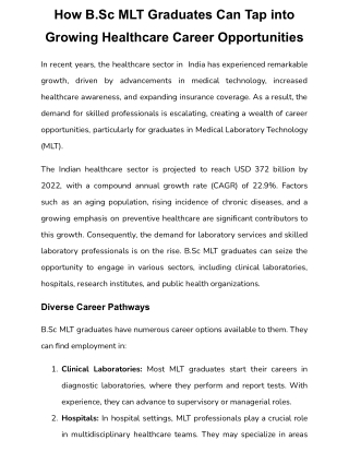 How B.Sc MLT Graduates Can Tap into Growing Healthcare Career Opportunities