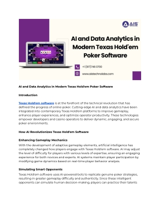 AI and Data Analytics in Modern Texas Hold'em Poker Software