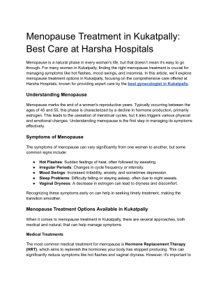 Menopause Treatment in Kukatpally_ Best Care at Harsha Hospitals