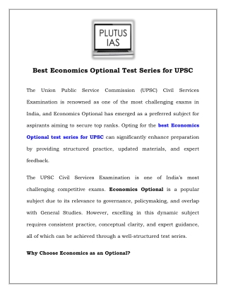 Best Economics Optional Test Series for UPSC