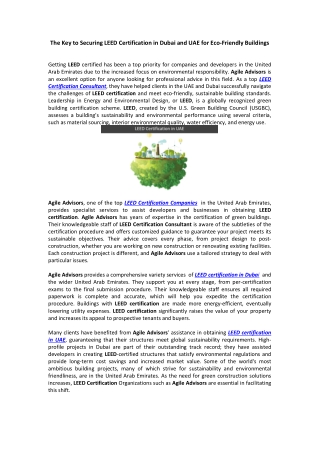 The Key to Securing LEED Certification in Dubai and UAE for Eco-Friendly