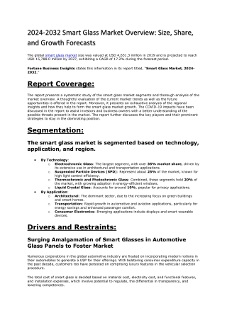 2024-2032 Smart Glass Market Overview: Size, Share, and Growth Forecasts