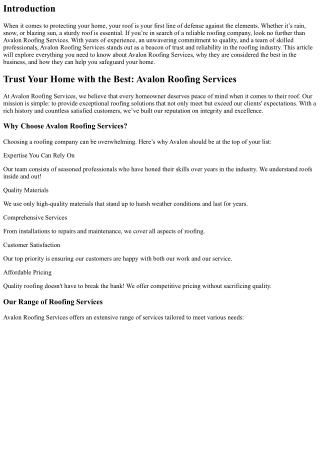 Trust Your Home with the Best: Avalon Roofing Services