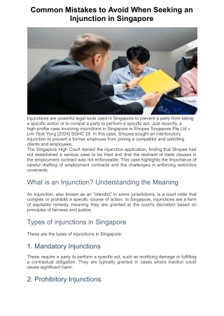 Common Mistakes to Avoid When Seeking an Injunction in Singapore