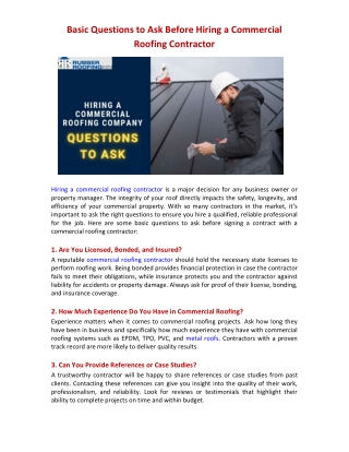 Basic Questions to Ask Before Hiring a Commercial Roofing Contractor
