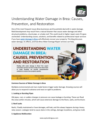 Understanding Water Damage in Brea. Causes, Prevention, and Restoration