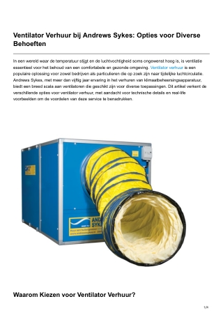 Ventilator Verhuur bij Andrews Sykes Opties voor Diverse Behoeften