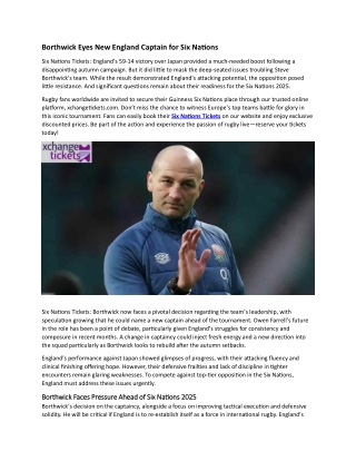 Borthwick Eyes New England Captain for 2025 Six Nations