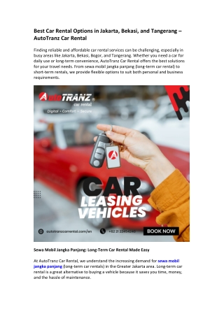 Best Car Rental Options in Jakarta, Bekasi, and Tangerang – AutoTranz Car Rental