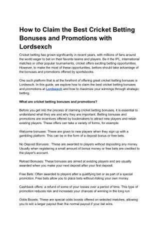 How to Claim the Best Cricket Betting Bonuses and Promotions with Lordsexch
