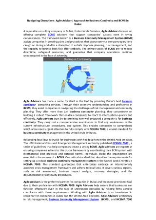 Navigating Disruptions: Agile Advisors' Approach to Business Continuity and BCMS