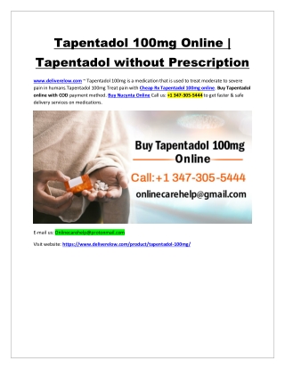 Tapentadol 100mg Online | Tapentadol Without Prescription