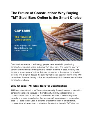 The Future of Construction-Why Buying TMT Steel Bars Online is the Smart Choice