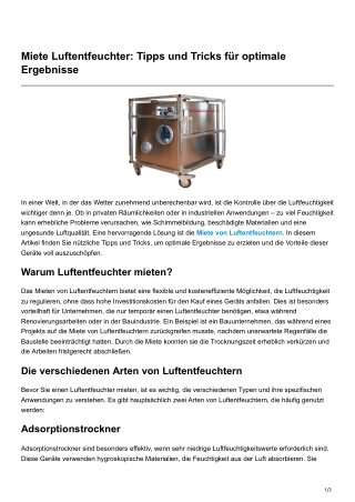 Miete Luftentfeuchter Tipps und Tricks für optimale Ergebnisse