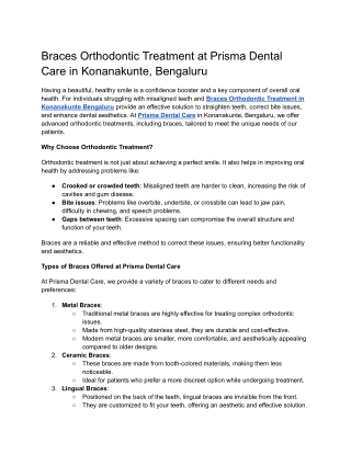 Braces Orthodontic Treatment at Prisma Dental Care in Konanakunte, Bengaluru