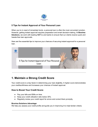 5 Tips for Instant Approval of Your Personal Loan by Bravima Solutions