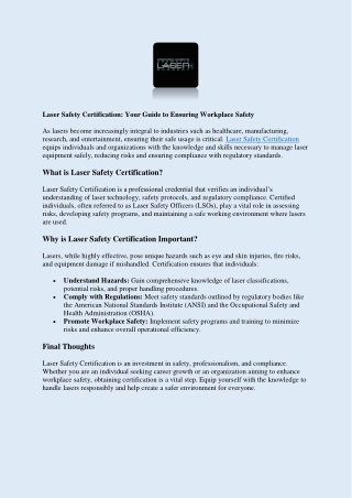 Laser Safety Certification: Your Guide to Ensuring Workplace Safety