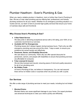 Reliable and Affordable Plumbing Services in Hawthorn – Sven's Plumbing & Gas