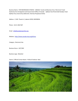 FOR INDONESIAN CITIZENS - CANADA  Tourist and Business Visa / Electronic Travel