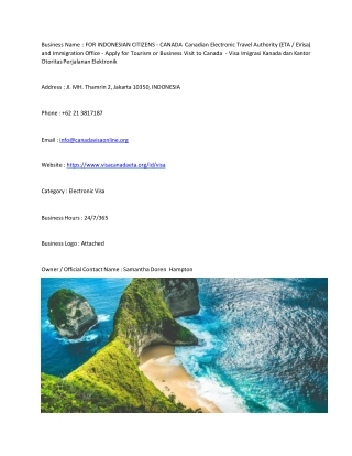 FOR INDONESIAN CITIZENS - CANADA  Canadian Electronic Travel Authority (ETA / EV