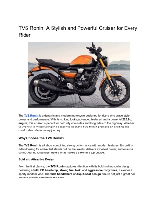 TVS Ronin_ A Stylish and Powerful Cruiser for Every Rider