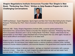 Shapiro Negotiations Institute Announces Founder