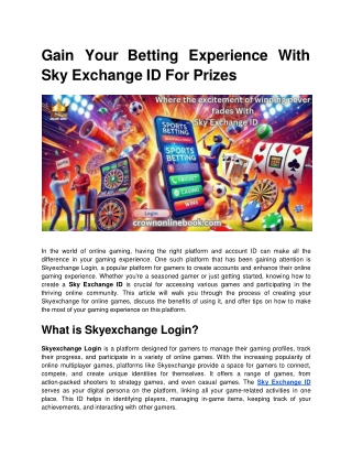 Gain Your Betting Experience With Sky Exchange ID For Prizes