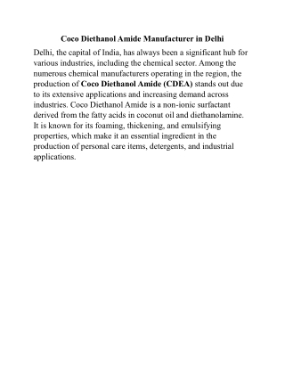 Coco Diethanol Amide Manufacturer in Delhi
