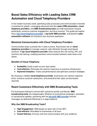 Boost Sales Efficiency with Leading Sales CRM Automation and Cloud Telephony Providers