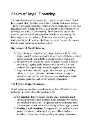 Basics of Angel Financing