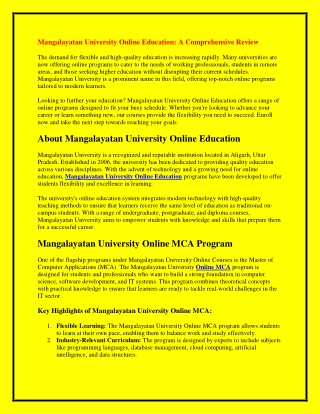 Mangalayatan University Online Education