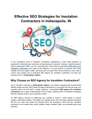 Effective SEO Strategies for Insulation Contractors in Indianapolis, IN