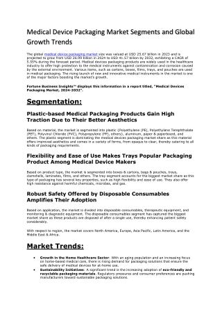 Medical Device Packaging Market Size and Growth Forecast 2024-2032